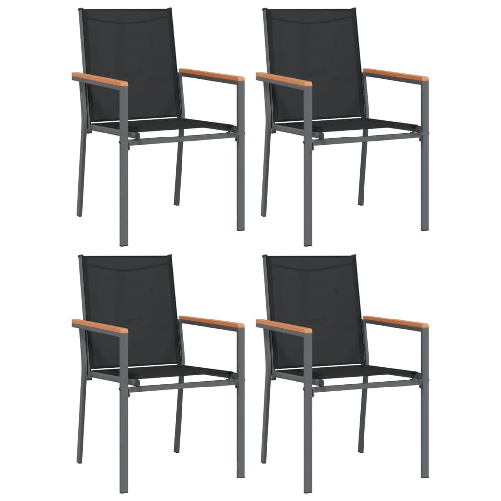Scaune de grădină, 4 buc., negru, 55x61,5x90 cm, textilenă&oțel GartenMobel Dekor