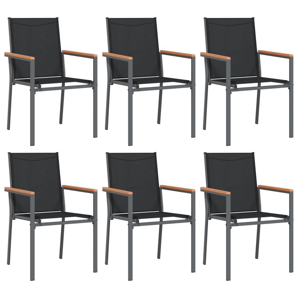 Scaune de grădină, 6 buc., negru, 55x61,5x90 cm, textilenă&oțel GartenMobel Dekor