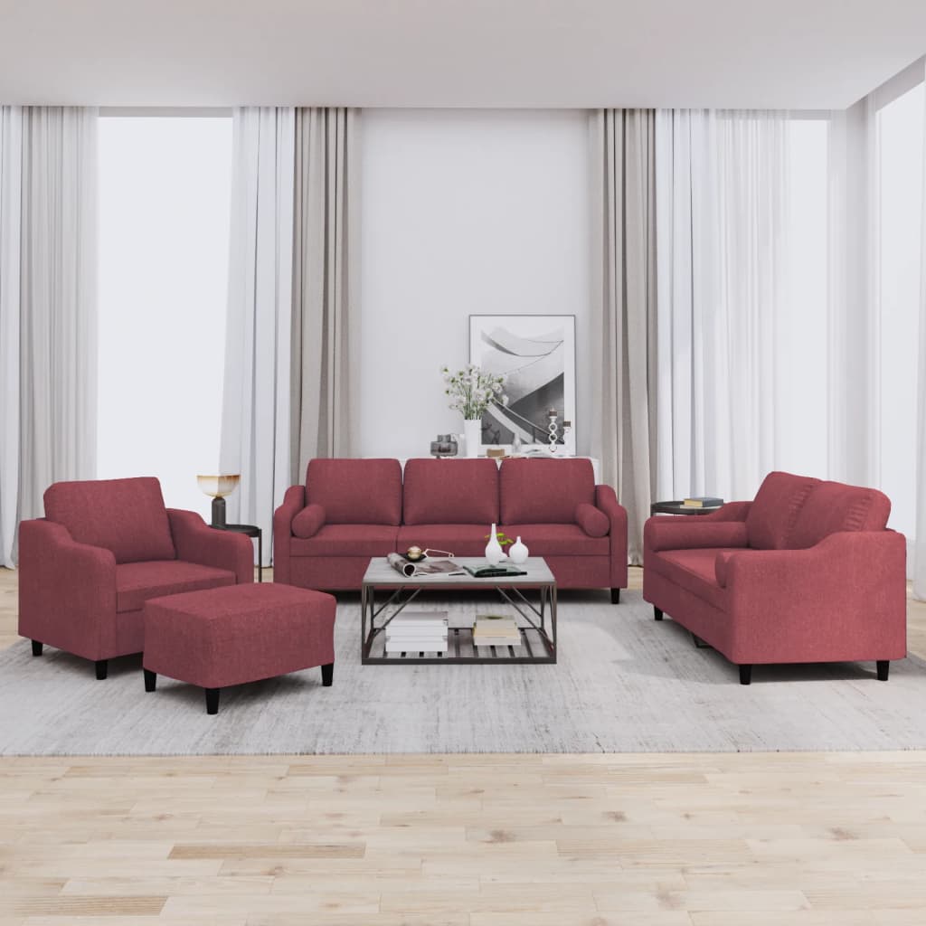 Set canapea cu perne, 4 piese, roșu vin, material textil GartenMobel Dekor