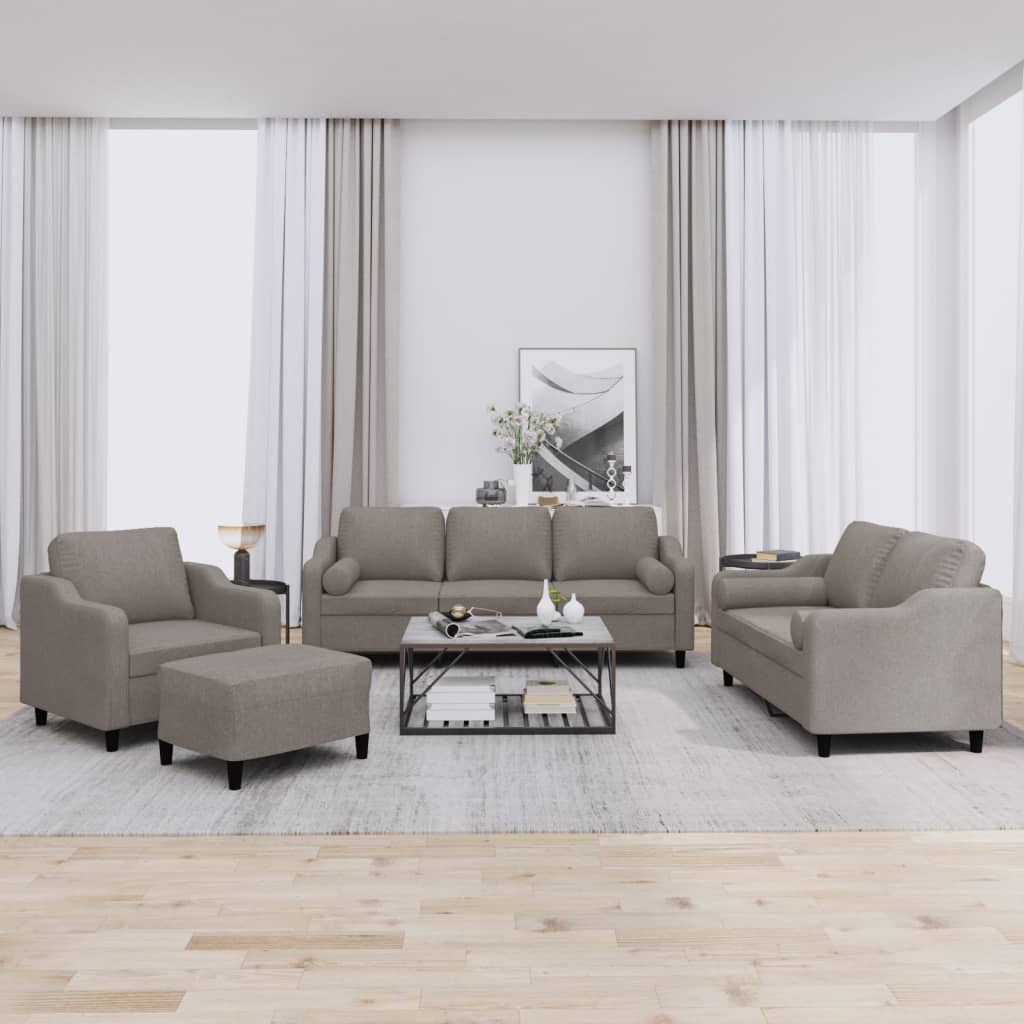 Set de canapele cu perne, 4 piese, gri taupe, textil GartenMobel Dekor