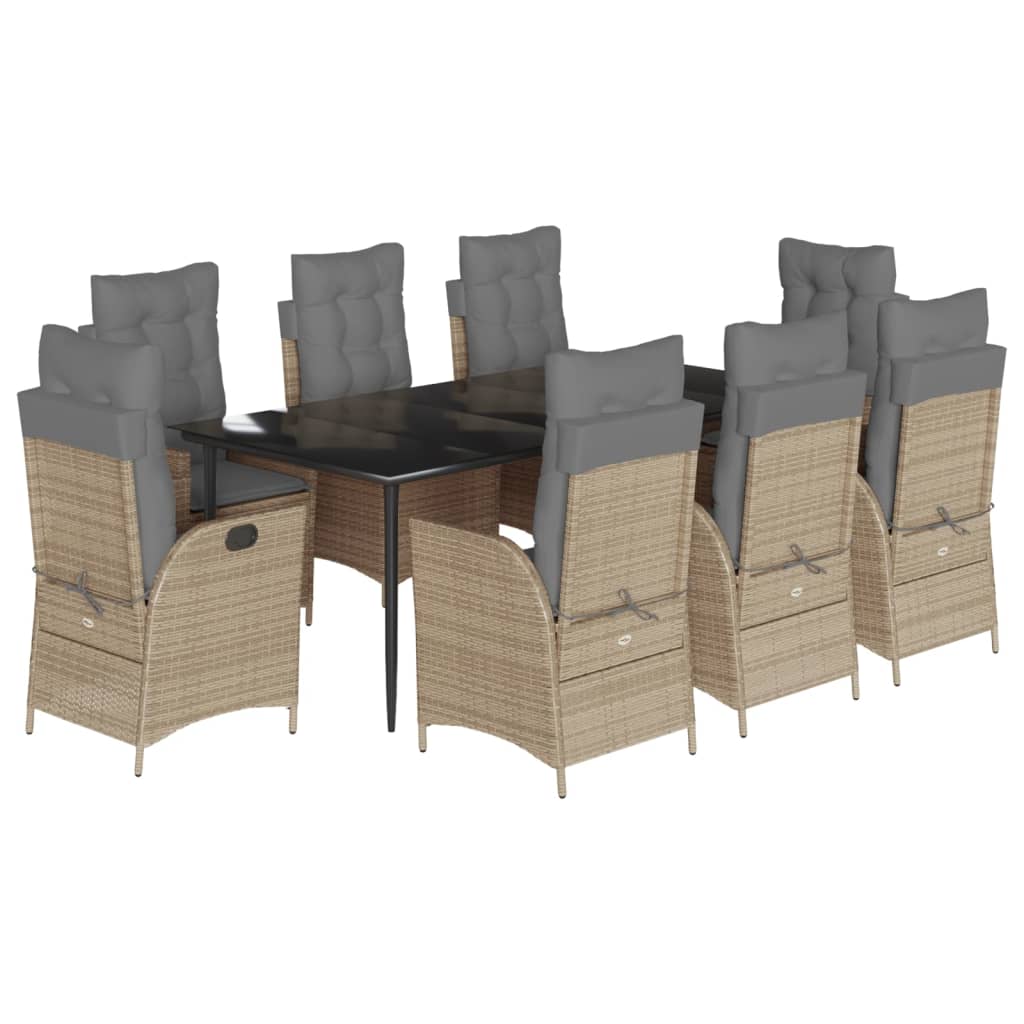 Set de masă pentru grădină, 9 piese, cu perne, bej, poliratan GartenMobel Dekor