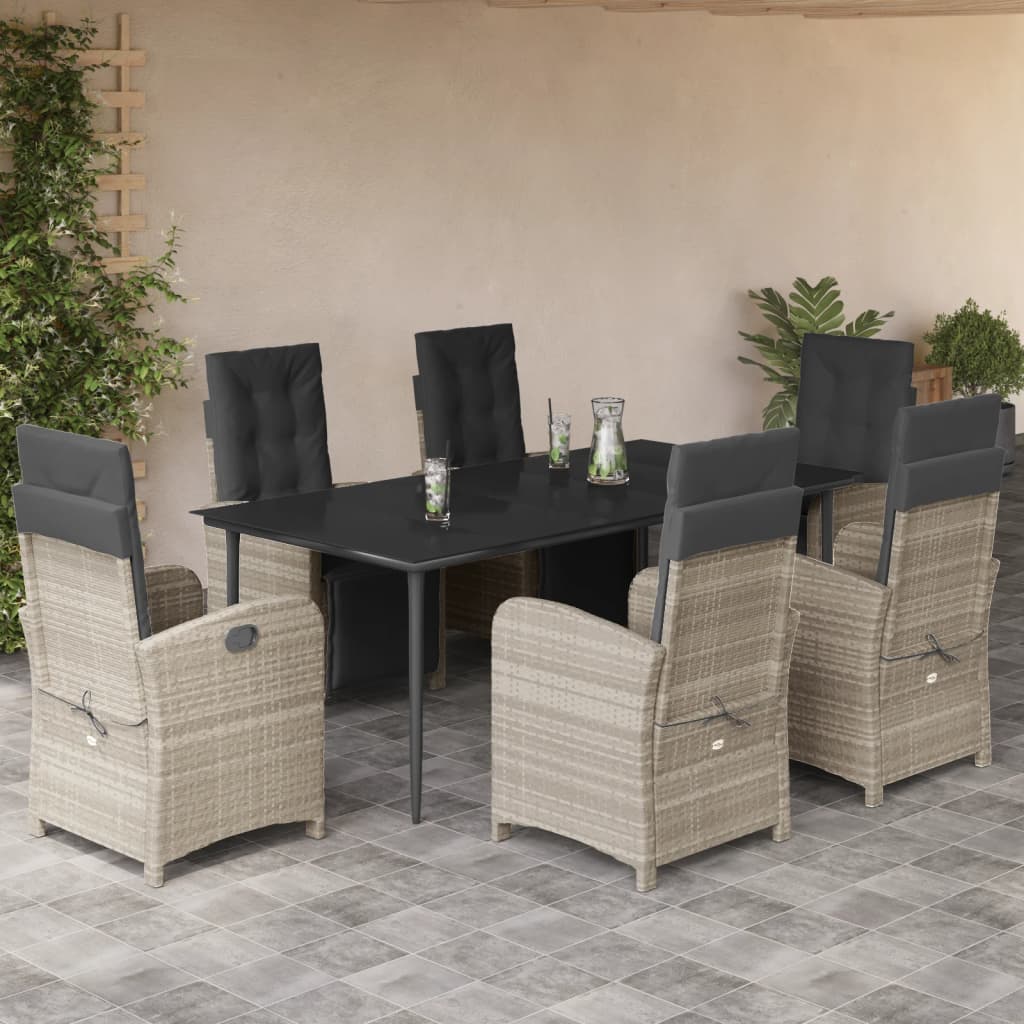 Set mobilier de grădină cu perne, 7 piese gri deschis poliratan GartenMobel Dekor