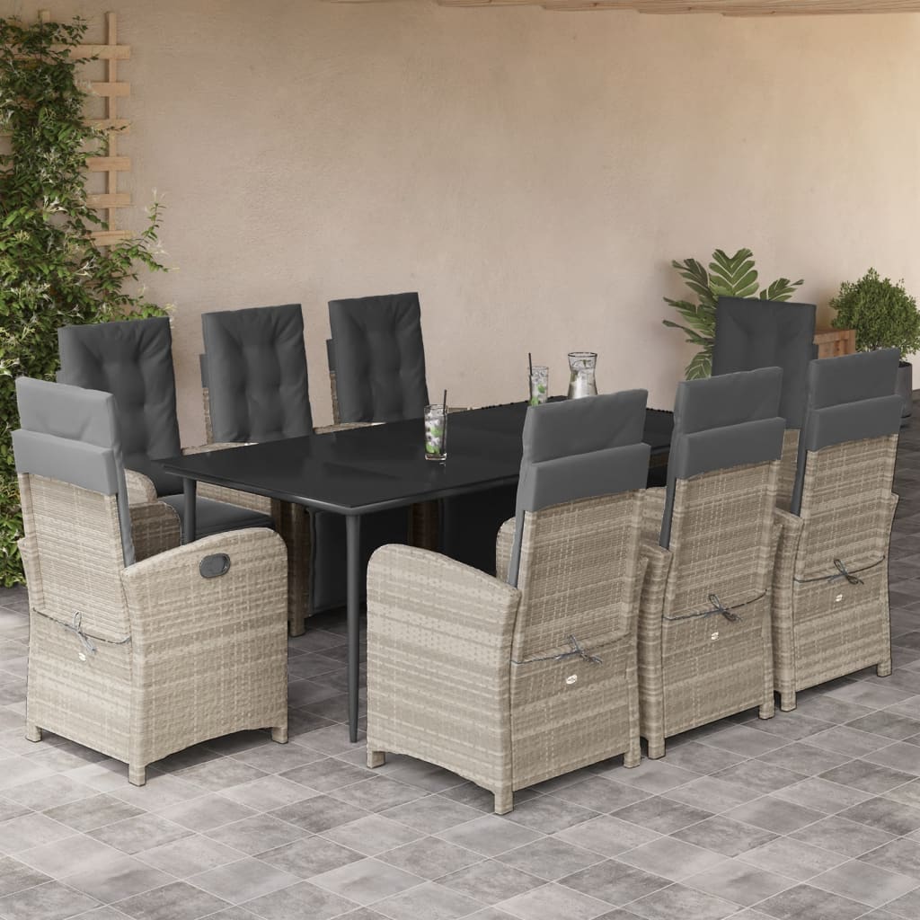 Set mobilier grădină cu perne, 9 piese, gri deschis, poliratan GartenMobel Dekor