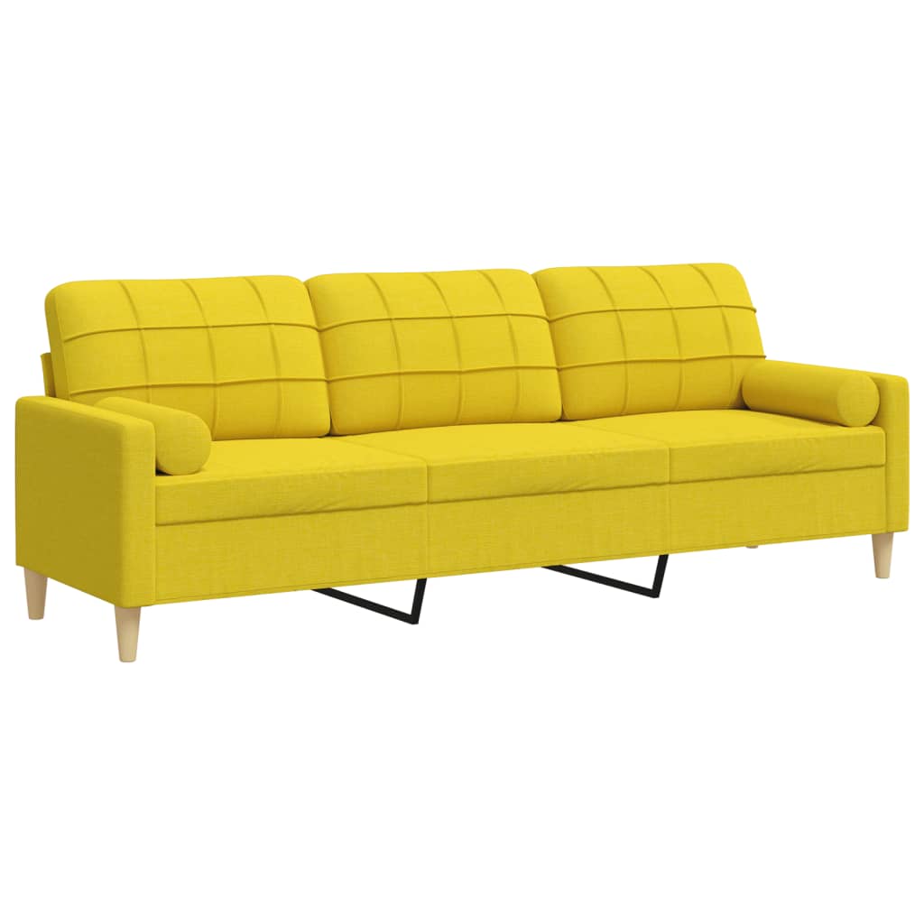 Canapea cu 3 locuri cu pernuțe, galben deschis, 210 cm, textil GartenMobel Dekor
