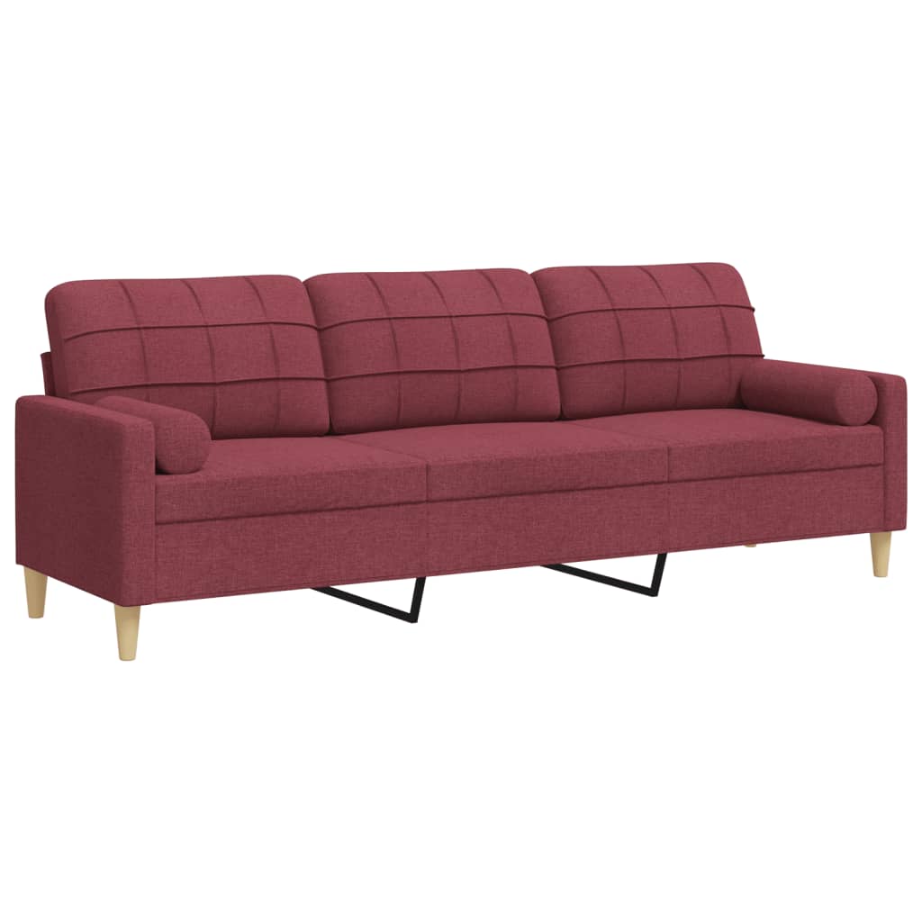 Canapea cu 3 locuri cu pernuțe, roșu vin, 210 cm, textil GartenMobel Dekor