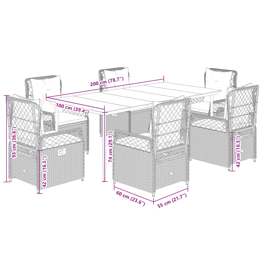 Set mobilier de grădină cu perne, 7 piese, maro, poliratan GartenMobel Dekor