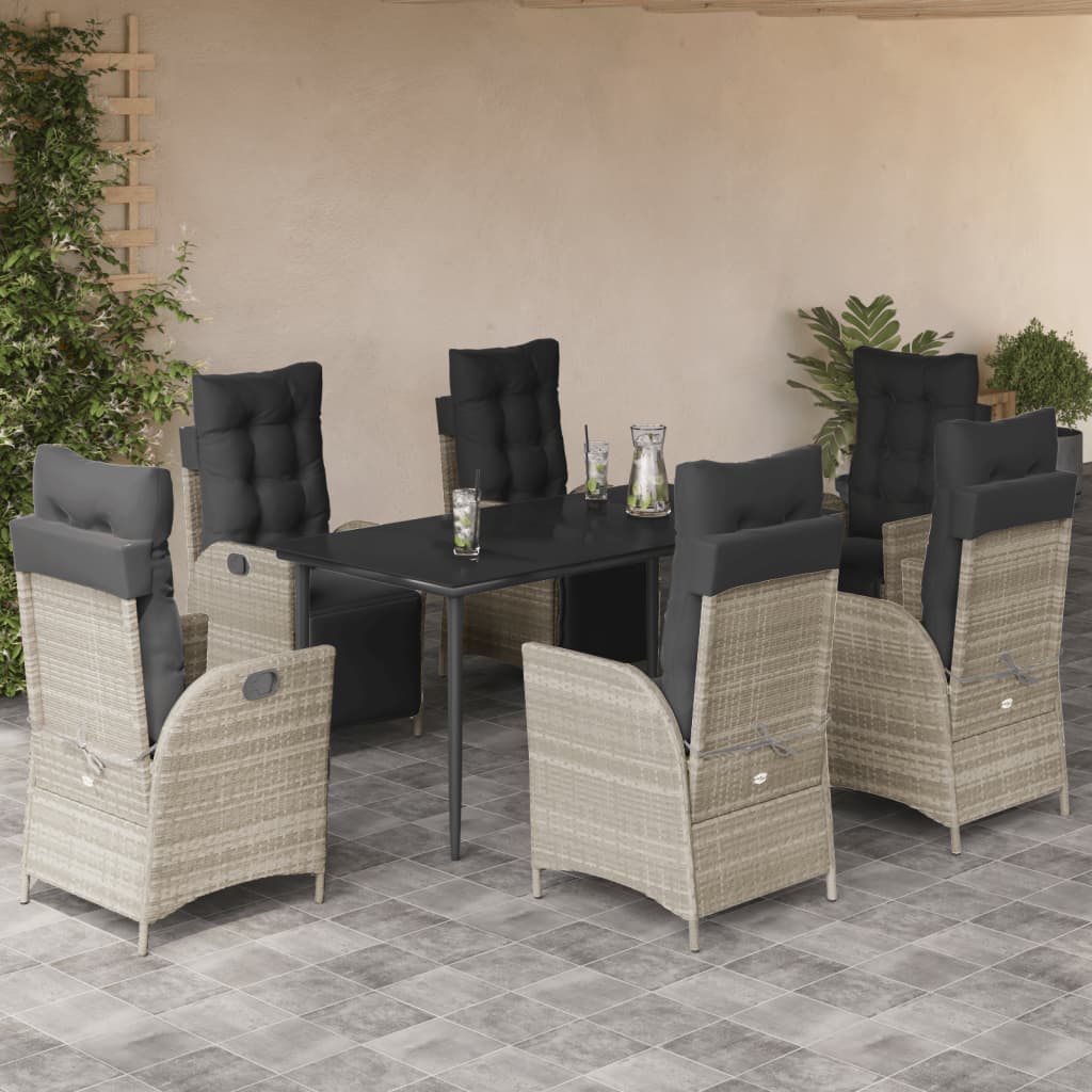Set mobilier de grădină cu perne, 7 piese gri deschis poliratan GartenMobel Dekor