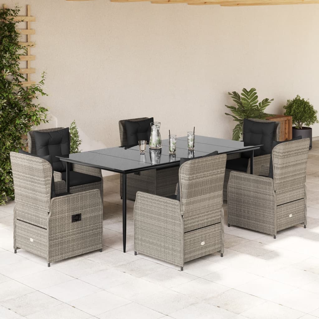 Set mobilier de grădină cu perne, 7 piese gri deschis poliratan GartenMobel Dekor