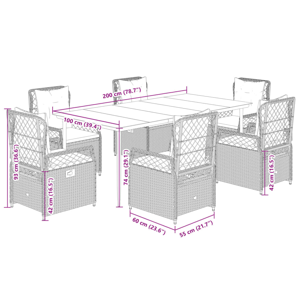 Set mobilier de grădină cu perne, 7 piese gri deschis poliratan GartenMobel Dekor