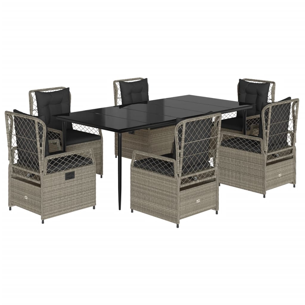 Set mobilier de grădină cu perne, 7 piese gri deschis poliratan GartenMobel Dekor