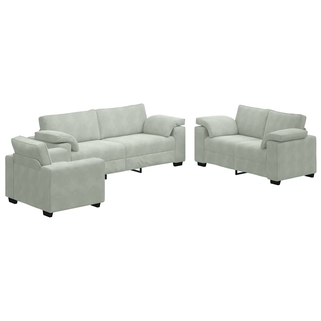 Set de canapele cu perne, 3 piese, gri deschis, catifea GartenMobel Dekor