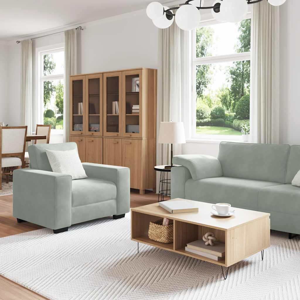 Set de canapele cu perne, 3 piese, gri deschis, catifea GartenMobel Dekor