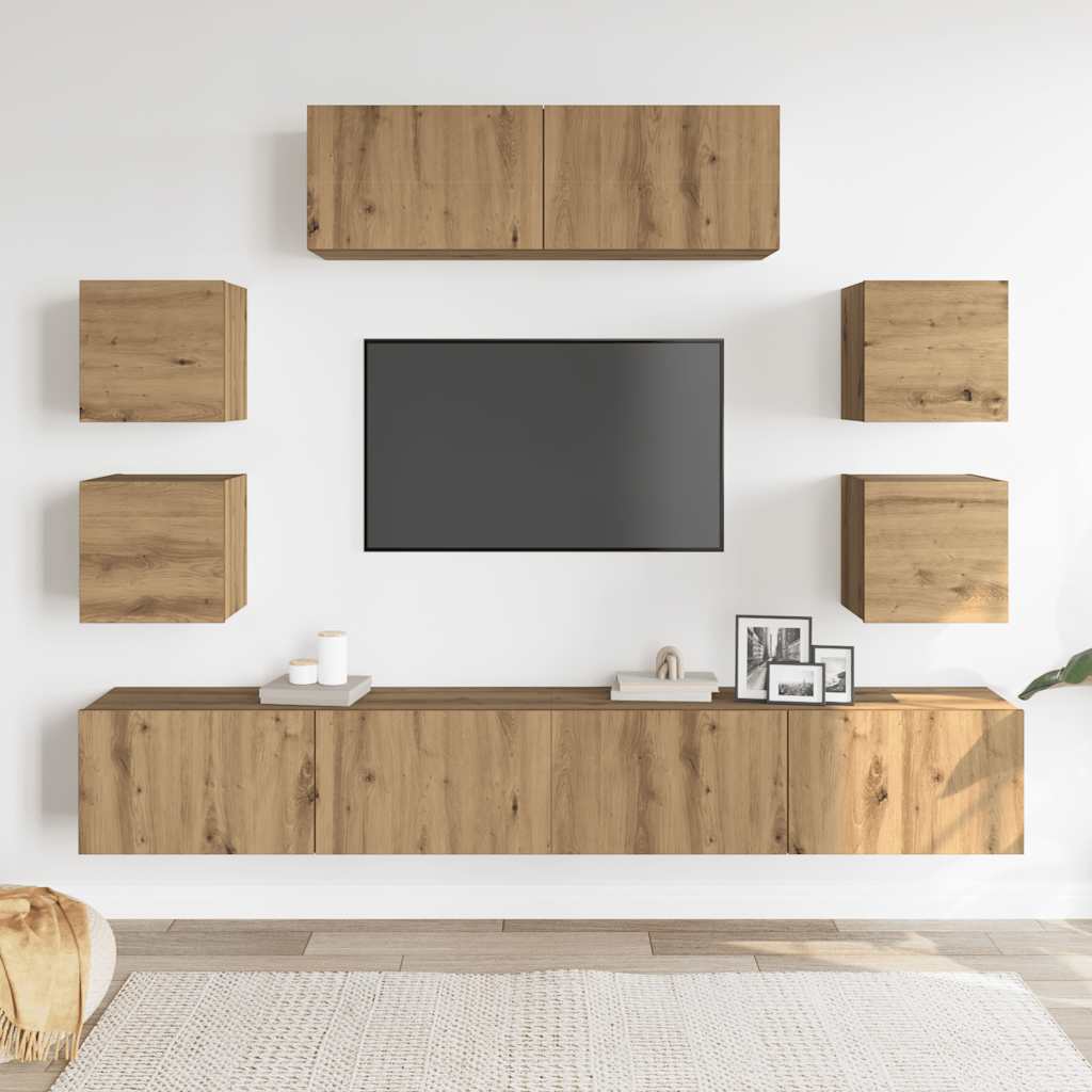 Set dulap TV 7 piese montat pe perete Stejar artizanal GartenMobel Dekor