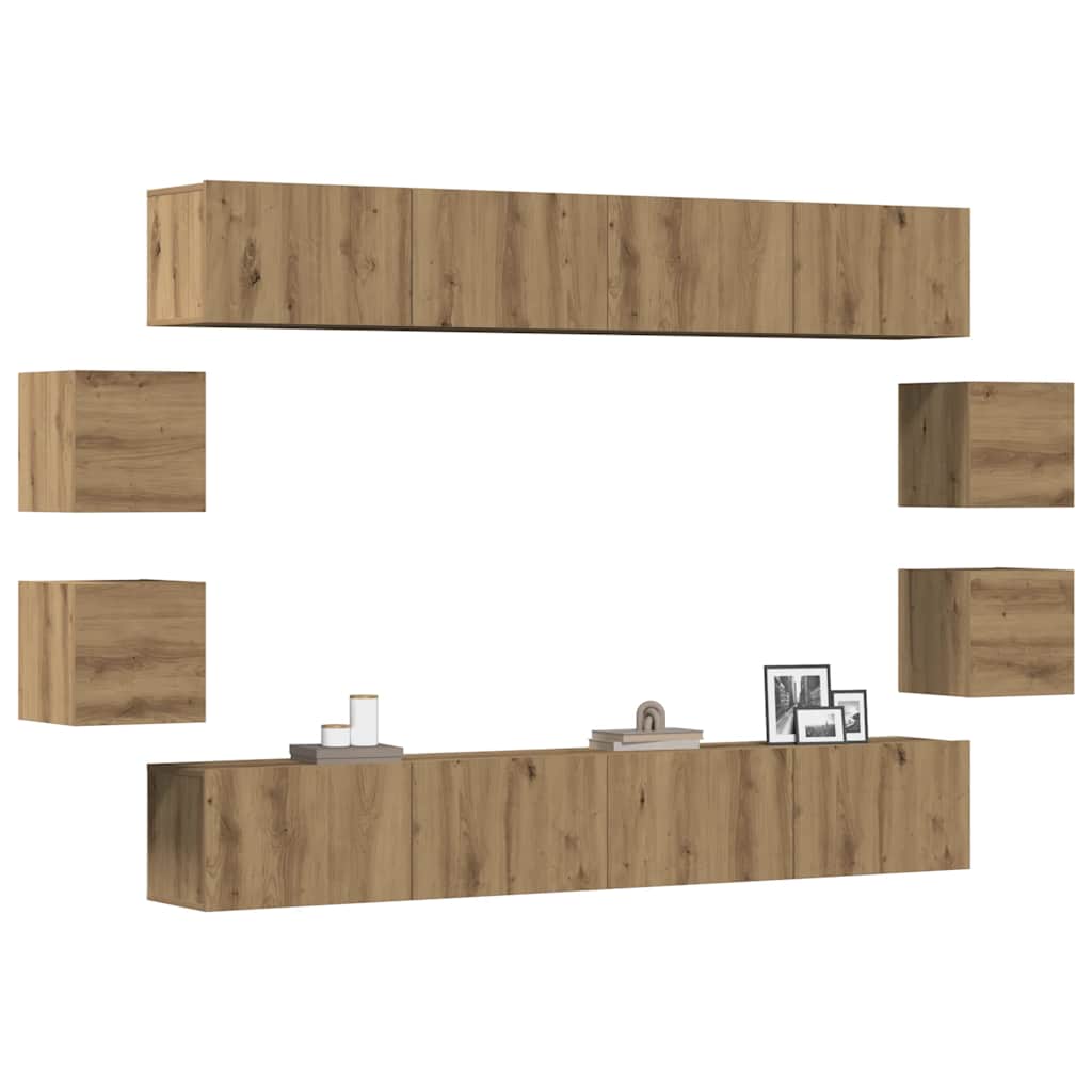 Set dulap TV 8 piese montat pe perete Stejar artizanal GartenMobel Dekor