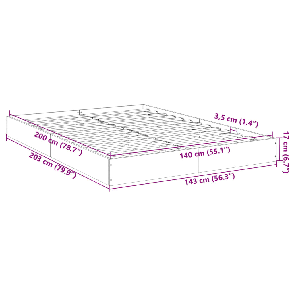 Cadru de pat, negru, 140x200 cm, lemn prelucrat GartenMobel Dekor