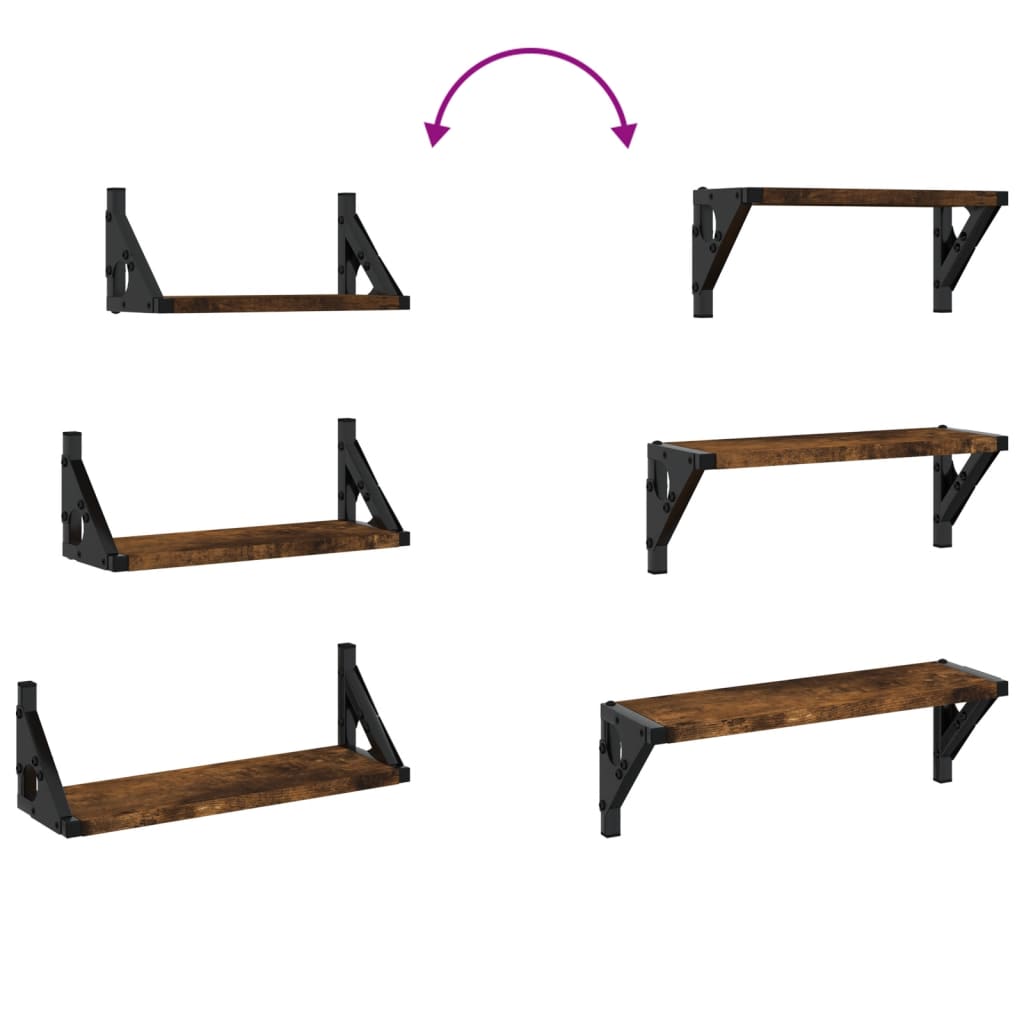 Set rafturi de perete, 3 buc., stejar fumuriu, lemn GartenMobel Dekor