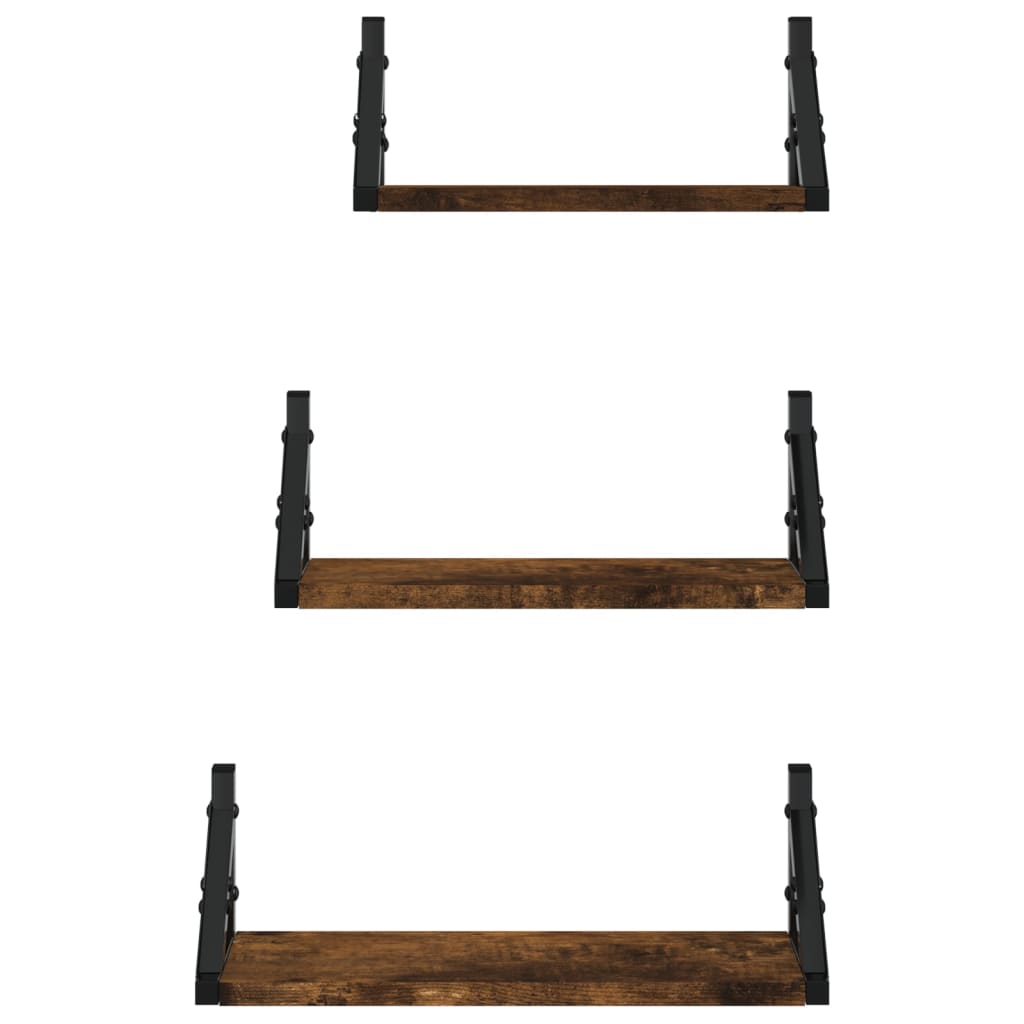 Set rafturi de perete, 3 buc., stejar fumuriu, lemn GartenMobel Dekor