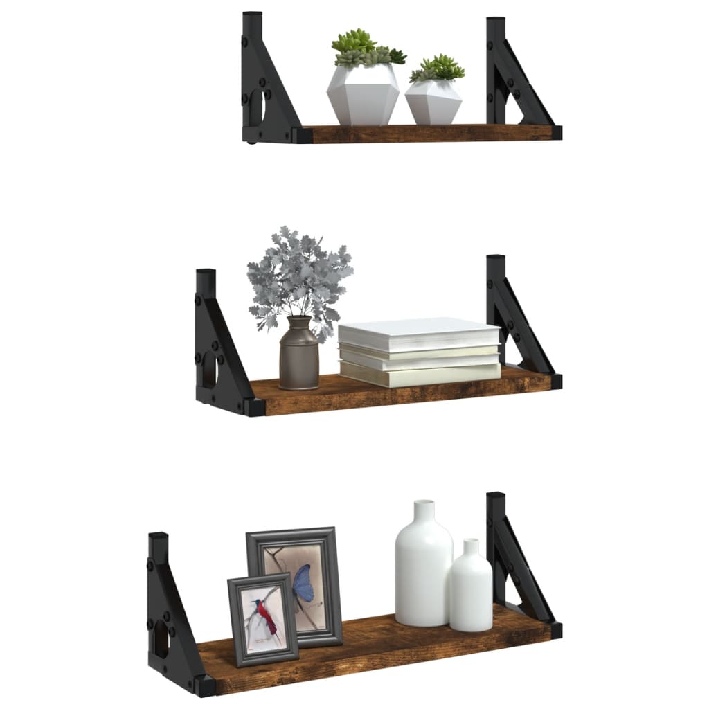 Set rafturi de perete, 3 buc., stejar fumuriu, lemn GartenMobel Dekor