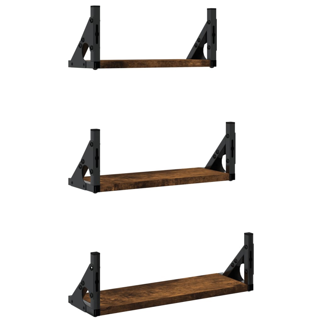 Set rafturi de perete, 3 buc., stejar fumuriu, lemn GartenMobel Dekor