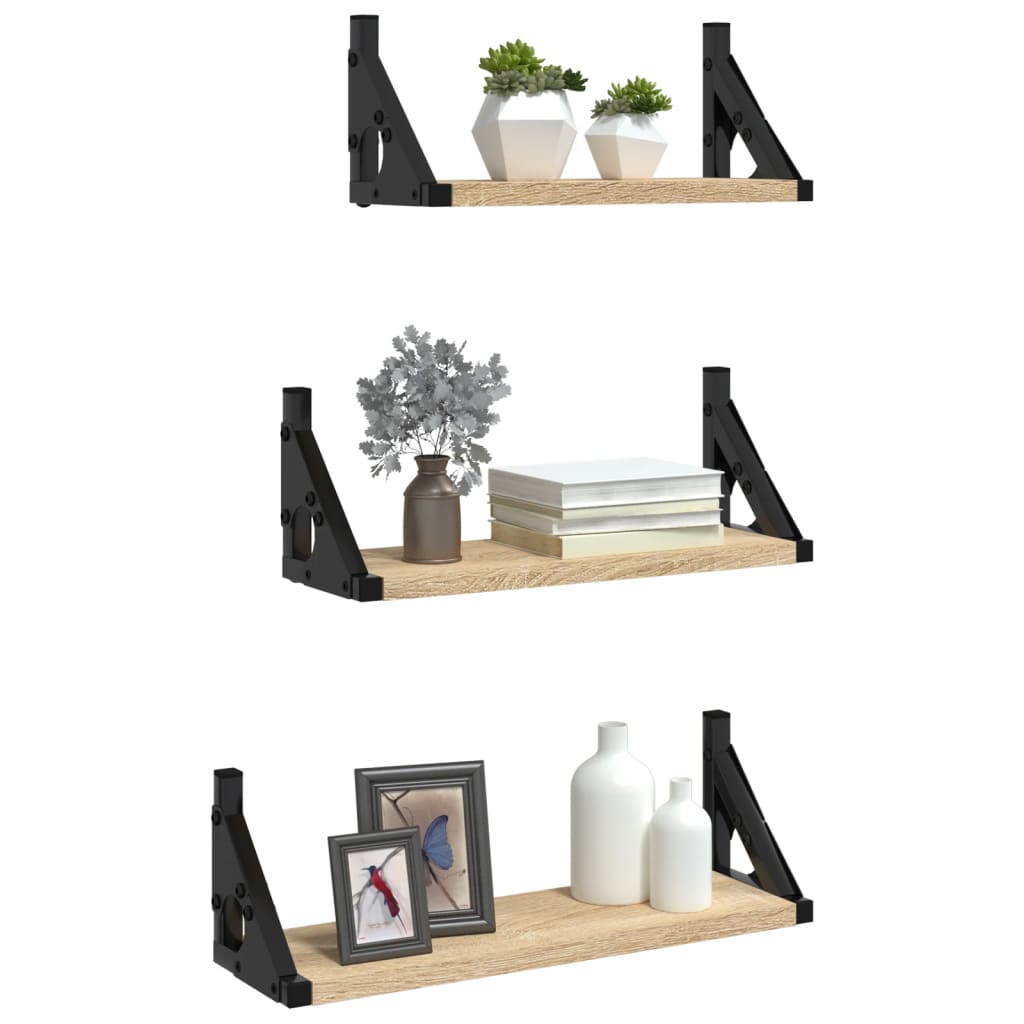 Set rafturi de perete, 3 buc., stejar sonoma, lemn prelucrat GartenMobel Dekor
