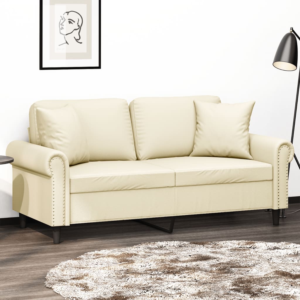 Canapea cu 2 locuri cu pernuțe, crem, 140 cm, piele ecologică GartenMobel Dekor