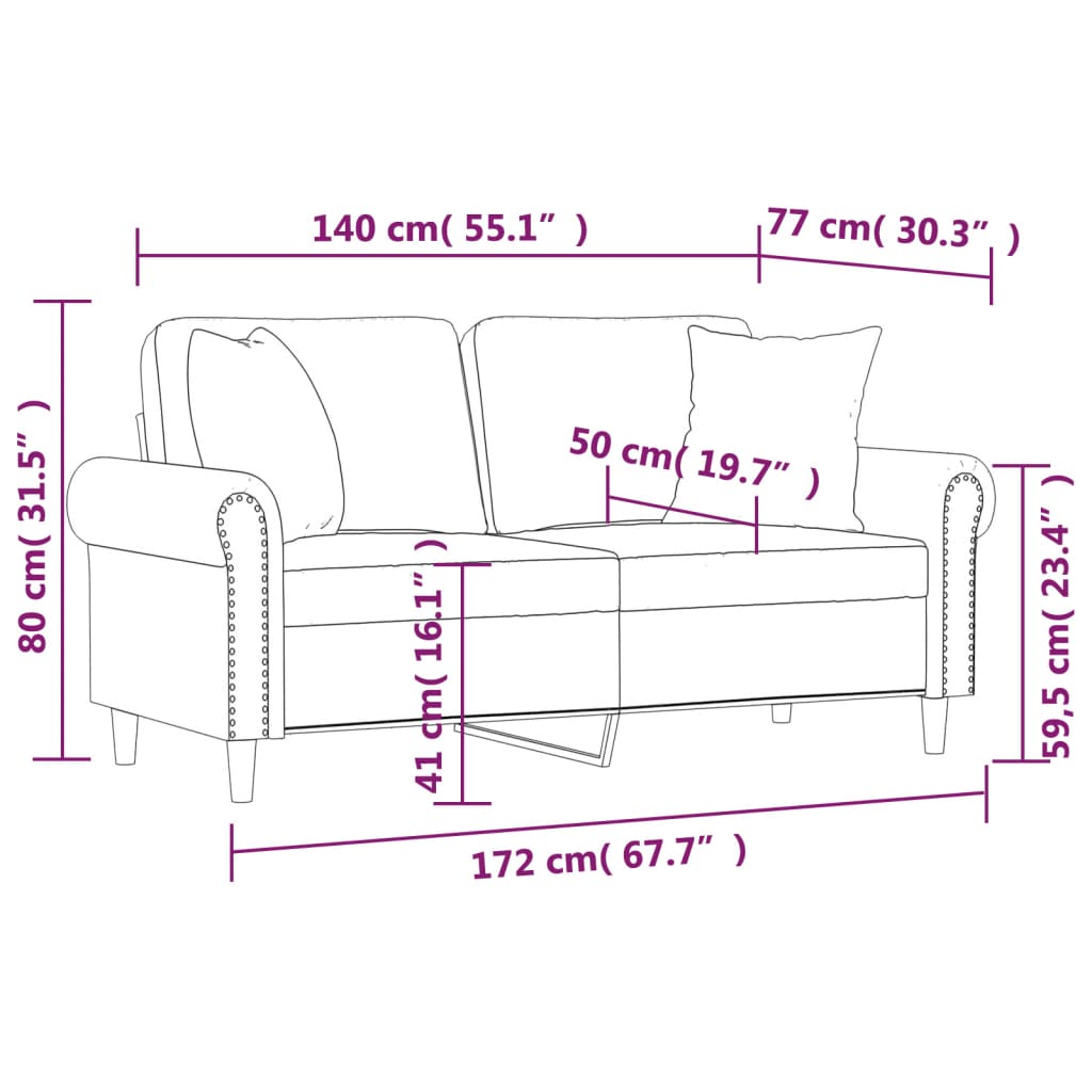 Canapea cu 2 locuri cu pernuțe, crem, 140 cm, piele ecologică GartenMobel Dekor
