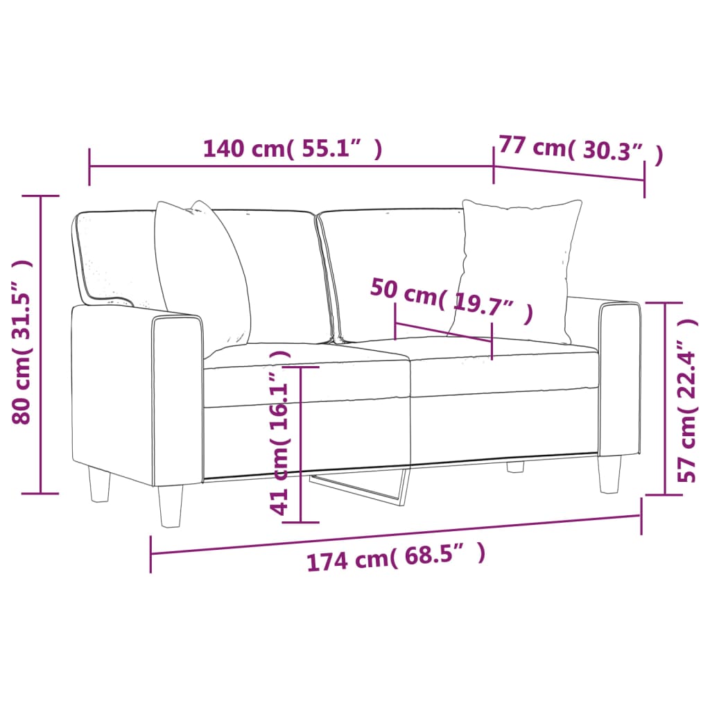 Canapea cu 2 locuri cu pernuțe, crem, 140 cm, piele ecologică GartenMobel Dekor