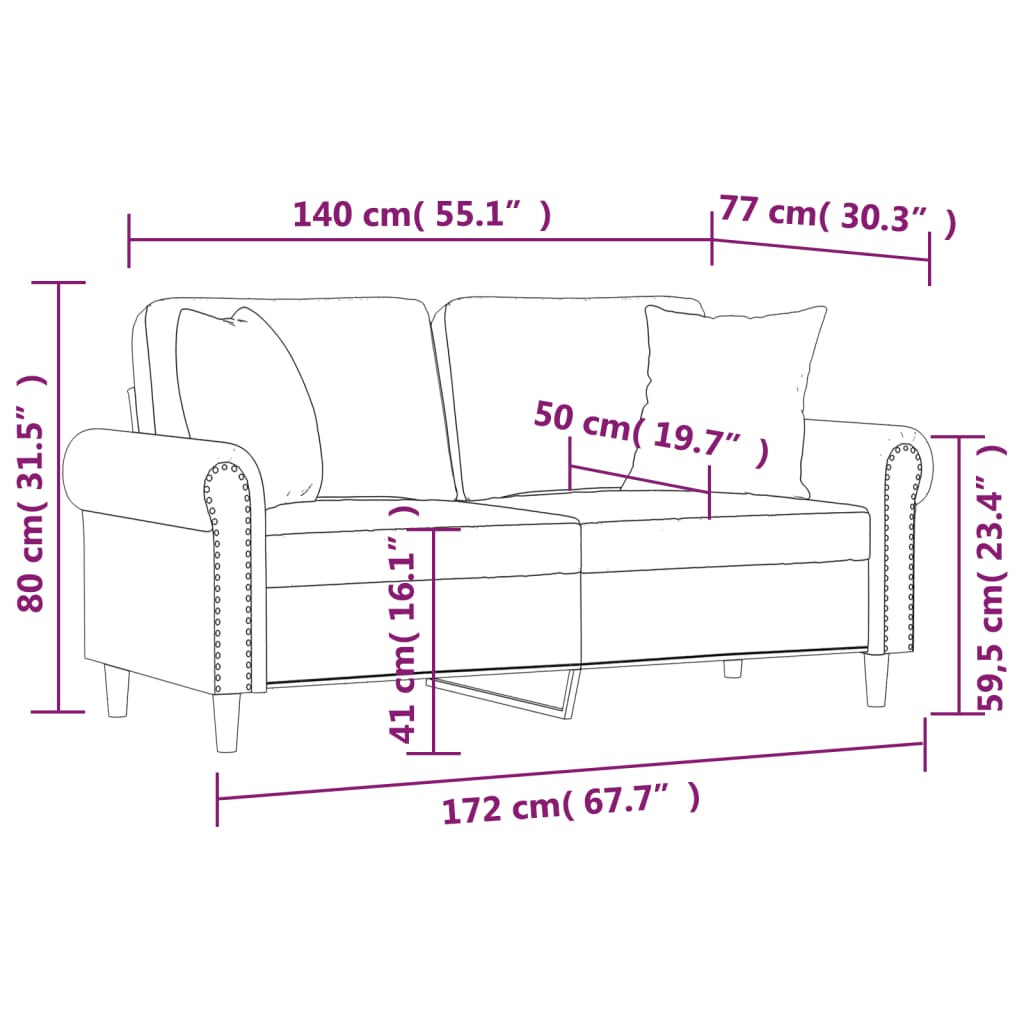 Canapea cu 2 locuri cu pernuțe, gri, 140 cm, piele ecologică GartenMobel Dekor