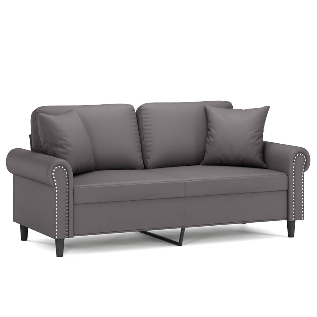 Canapea cu 2 locuri cu pernuțe, gri, 140 cm, piele ecologică GartenMobel Dekor