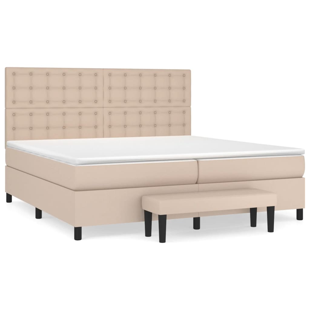 Pat continental cu saltea, cappuccino, 200x200 cm, piele eco GartenMobel Dekor