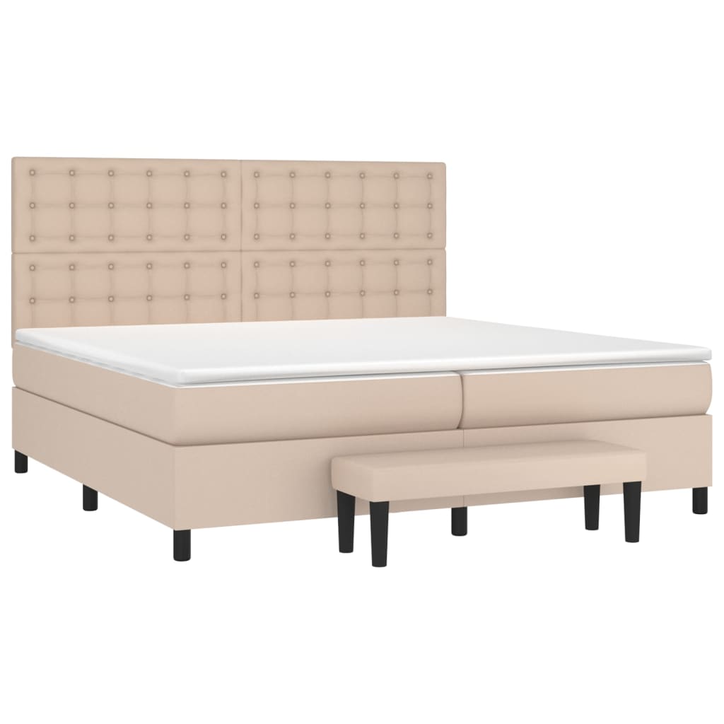 Pat continental cu saltea, cappuccino, 200x200 cm, piele eco GartenMobel Dekor