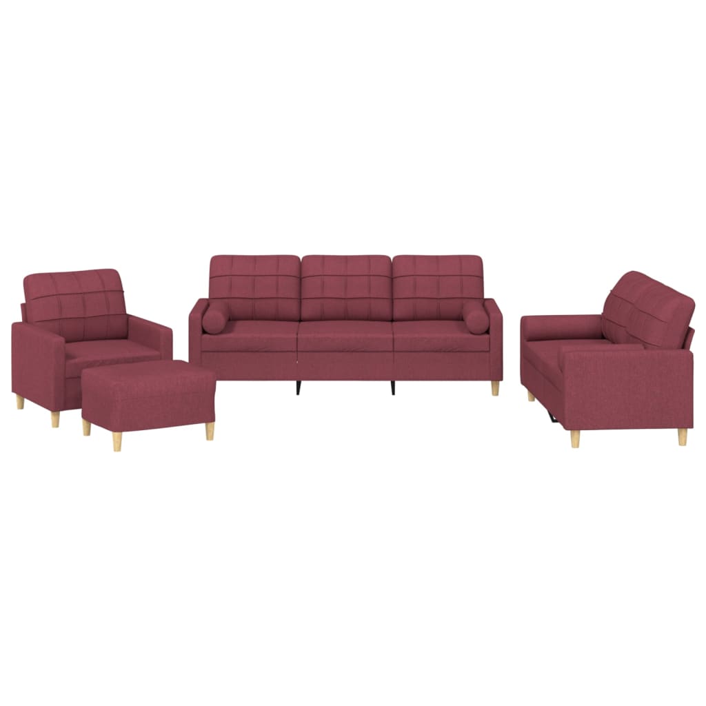 Set canapea cu perne, 4 piese, roșu vin, material textil GartenMobel Dekor