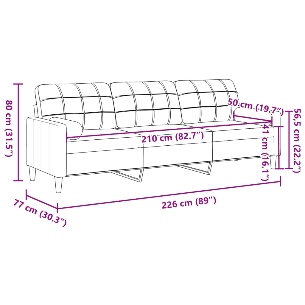 Canapea cu 3 locuri cu pernuțe, gri închis, 210 cm, textil GartenMobel Dekor