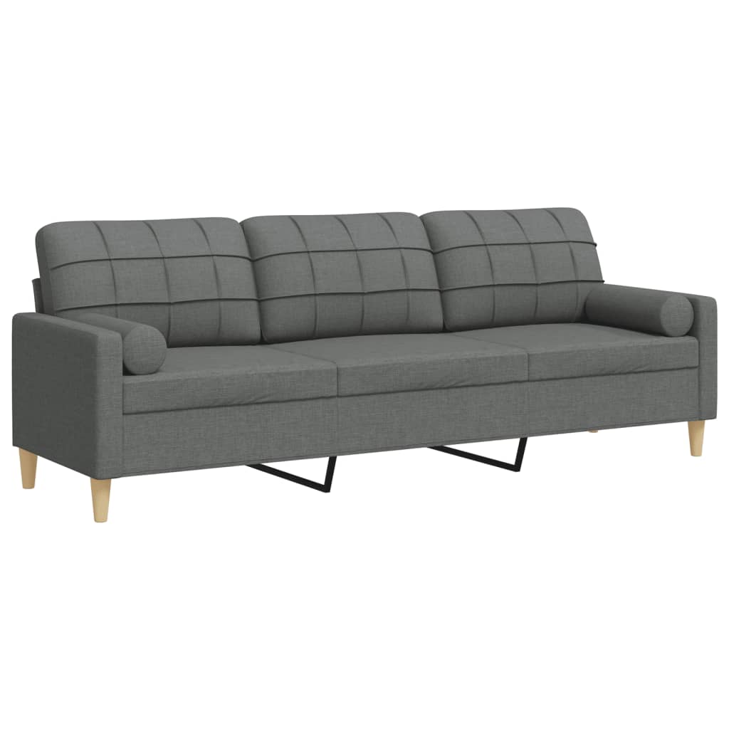 Canapea cu 3 locuri cu pernuțe, gri închis, 210 cm, textil GartenMobel Dekor