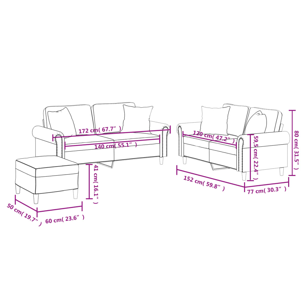 Set de canapele cu perne, 3 piese, gri, piele ecologică GartenMobel Dekor