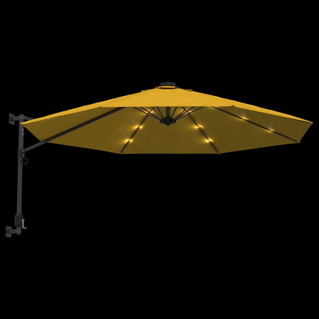 Umbrelă de soare montată pe perete, cu LED-uri, galben, 290 cm GartenMobel Dekor