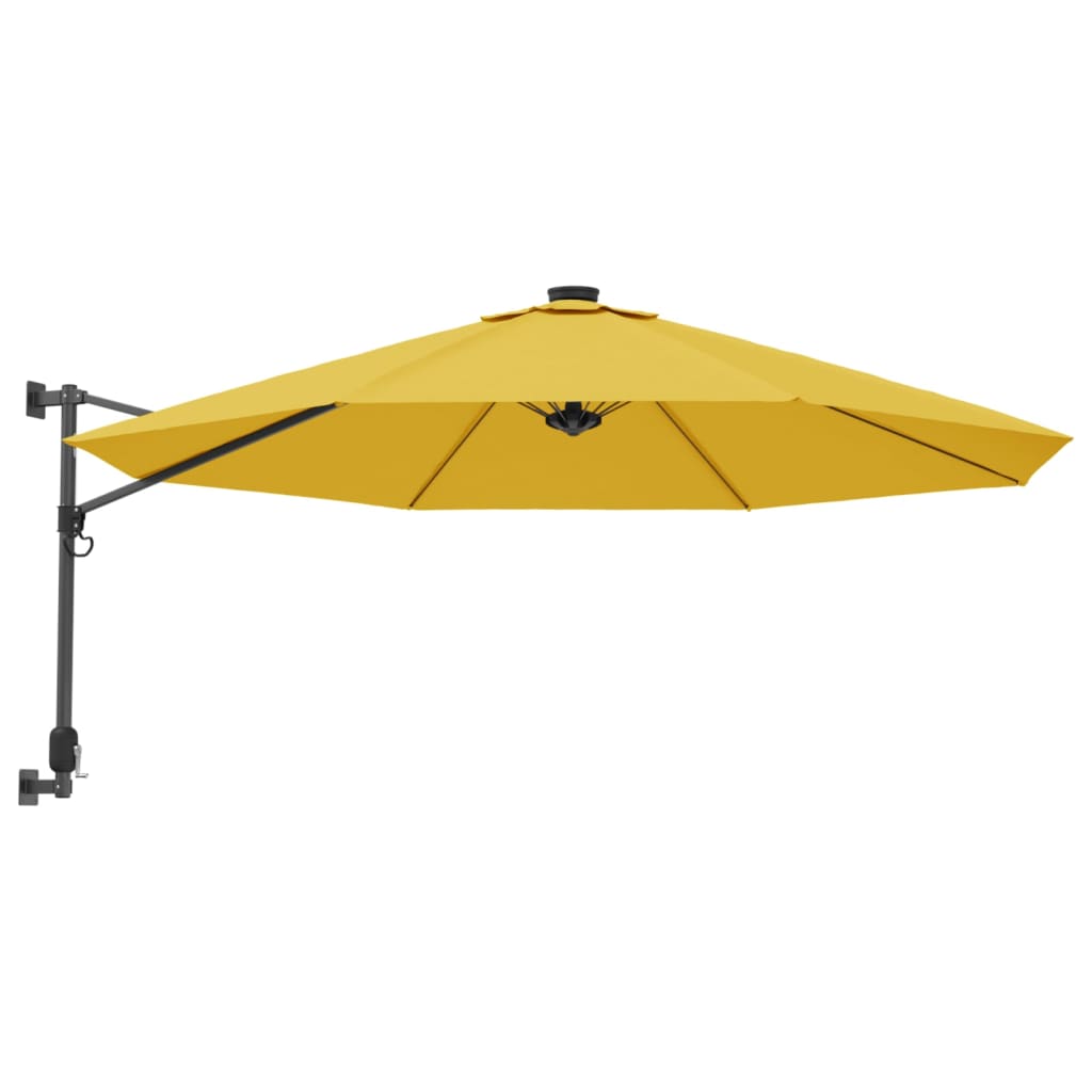 Umbrelă de soare montată pe perete, cu LED-uri, galben, 290 cm GartenMobel Dekor
