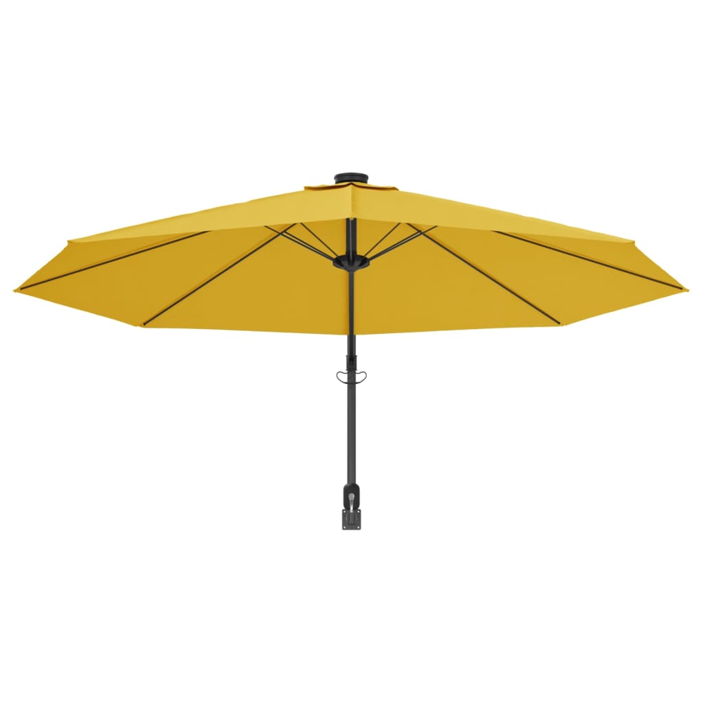 Umbrelă de soare montată pe perete, cu LED-uri, galben, 290 cm GartenMobel Dekor