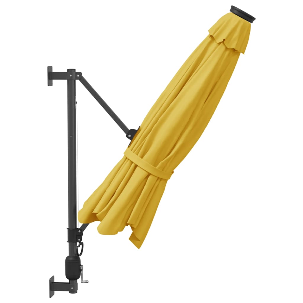 Umbrelă de soare montată pe perete, cu LED-uri, galben, 290 cm GartenMobel Dekor