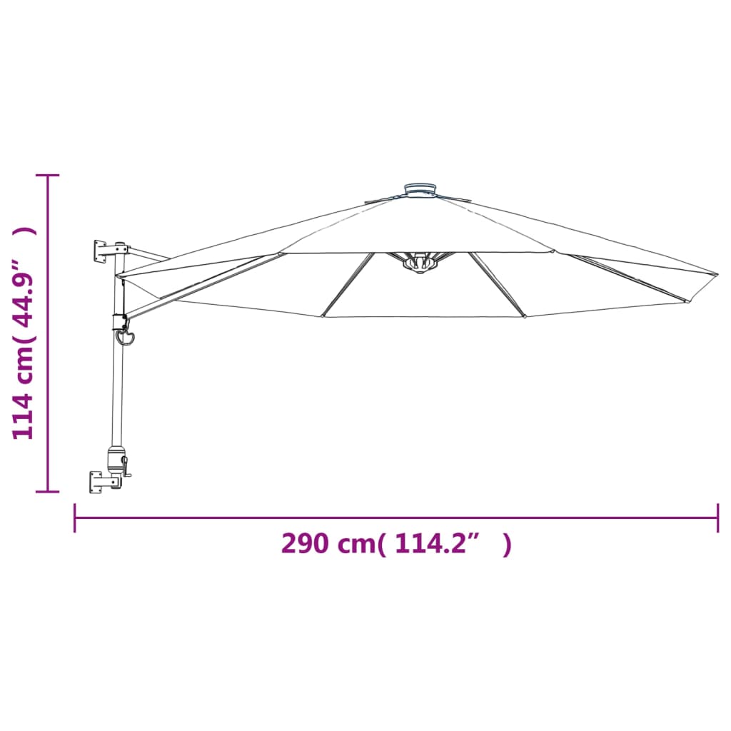 Umbrelă de soare montată pe perete, cu LED-uri, galben, 290 cm GartenMobel Dekor