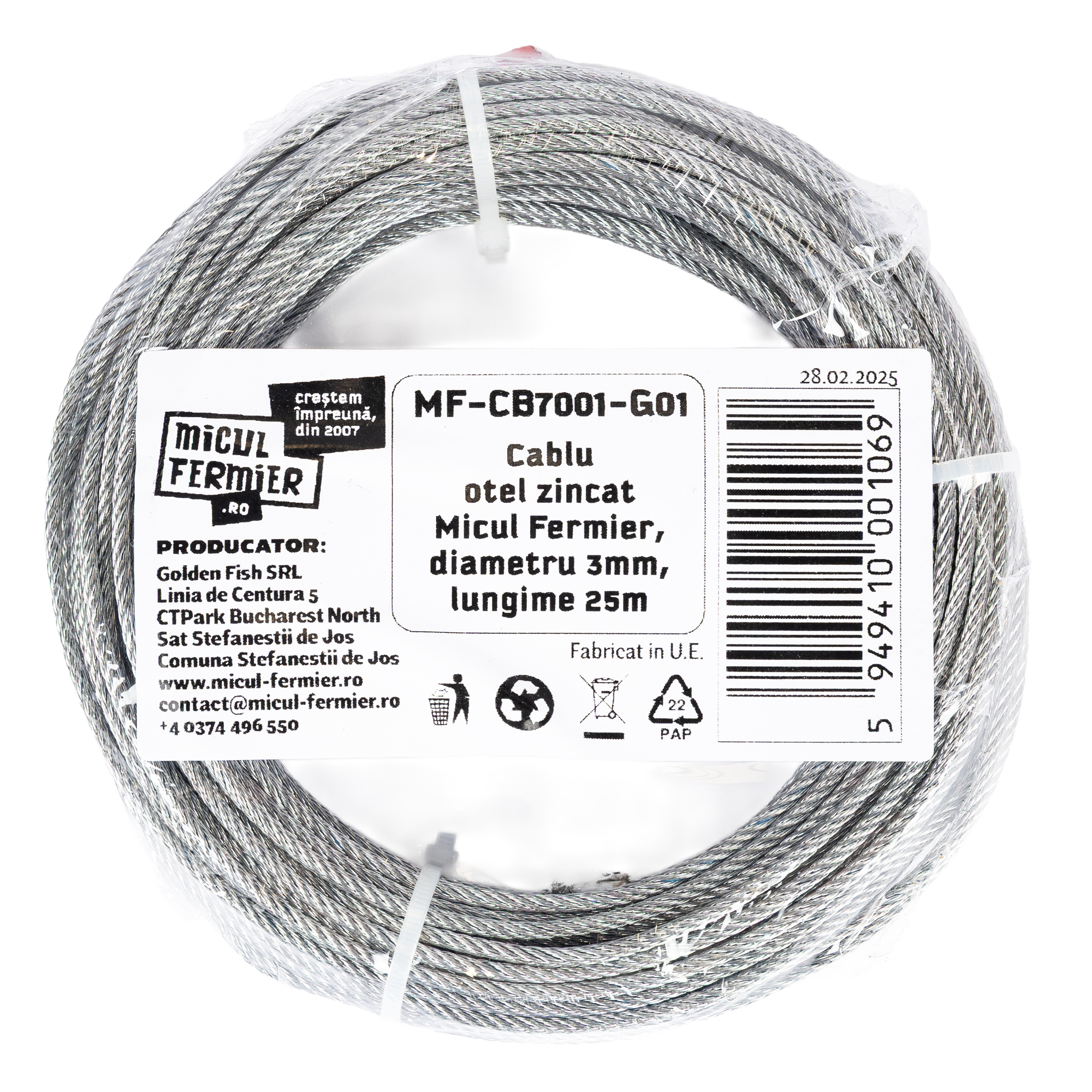 Cablu otel zincat Micul Fermier, diametru 3mm, lungime 25m FarmGarden AgroTrade