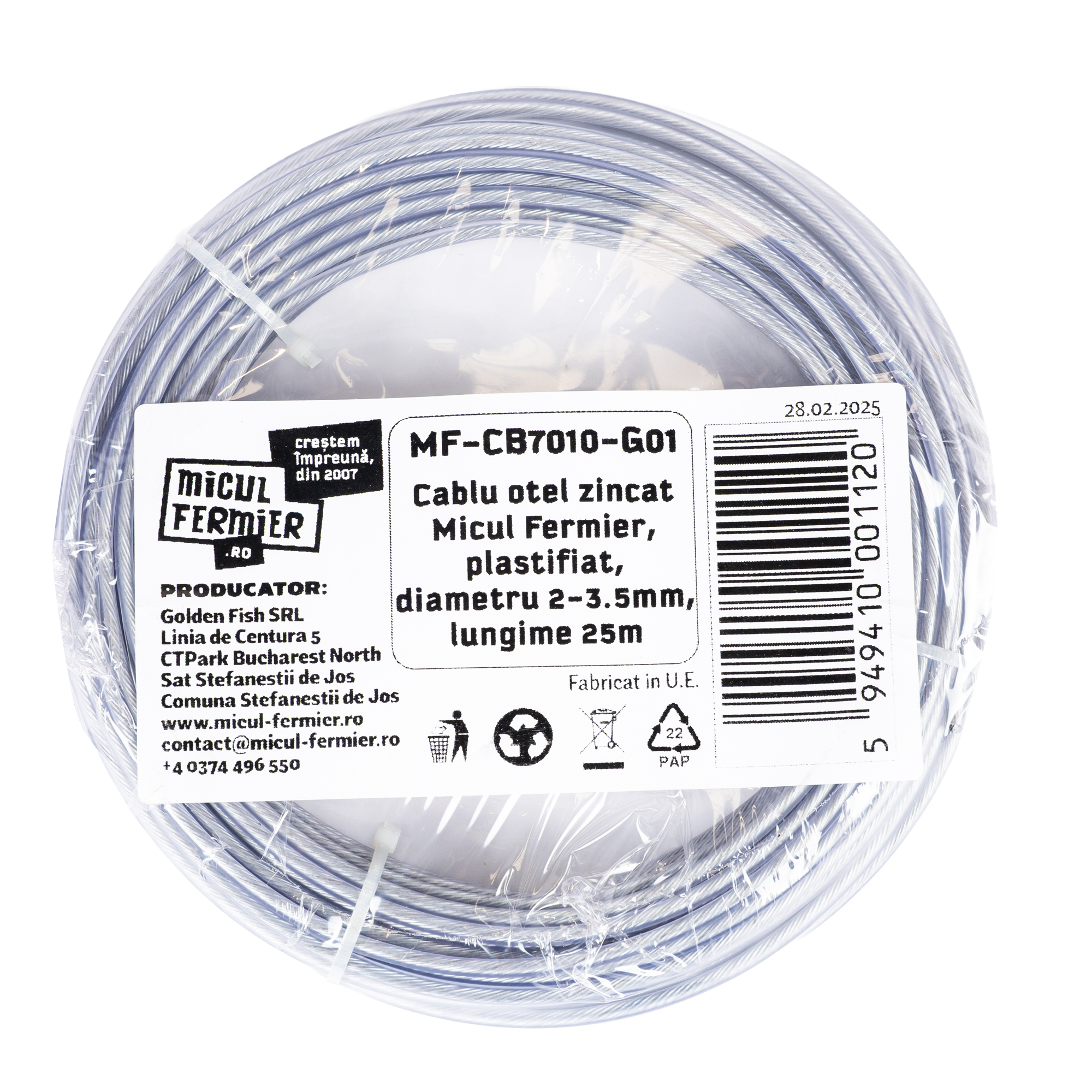 Cablu otel zincat Micul Fermier, plastifiat, diametru 2-3.5mm, lungime 25m FarmGarden AgroTrade