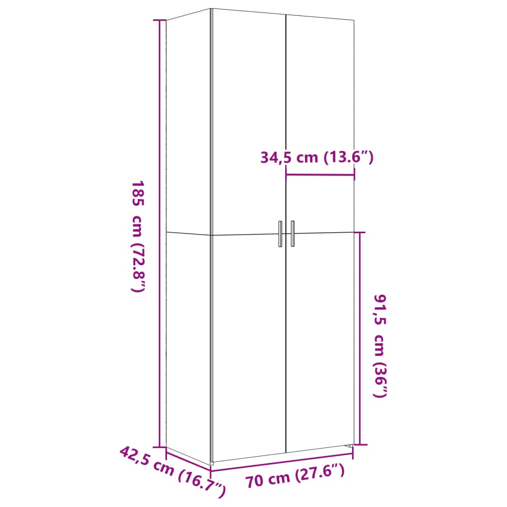 Dulap înalt, gri beton, 70x42,5x185 cm, lemn prelucrat GartenMobel Dekor