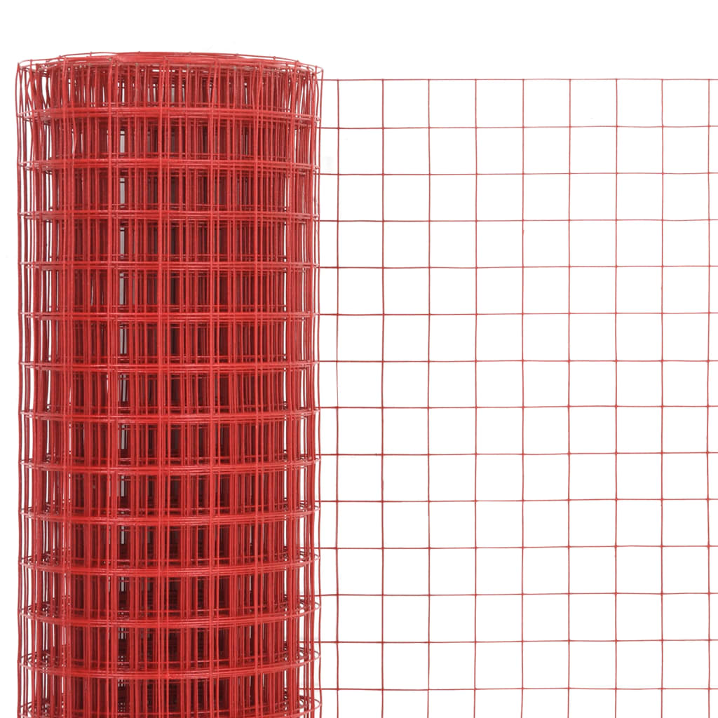 Plasă de sârmă găini, roșu, 10 x 1 m, oțel cu înveliș PVC GartenMobel Dekor