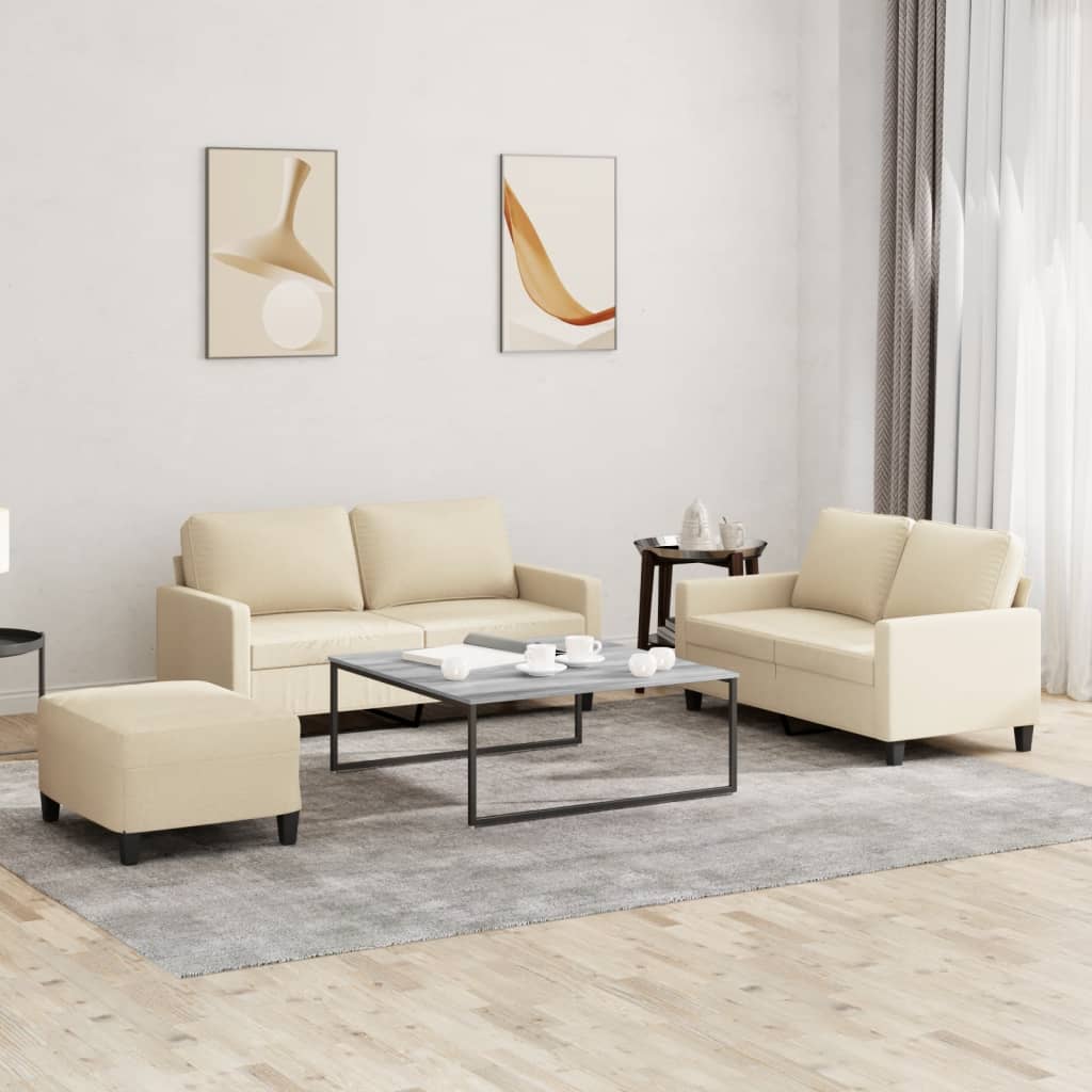 Set de canapele cu perne, 3 piese, crem, textil GartenMobel Dekor