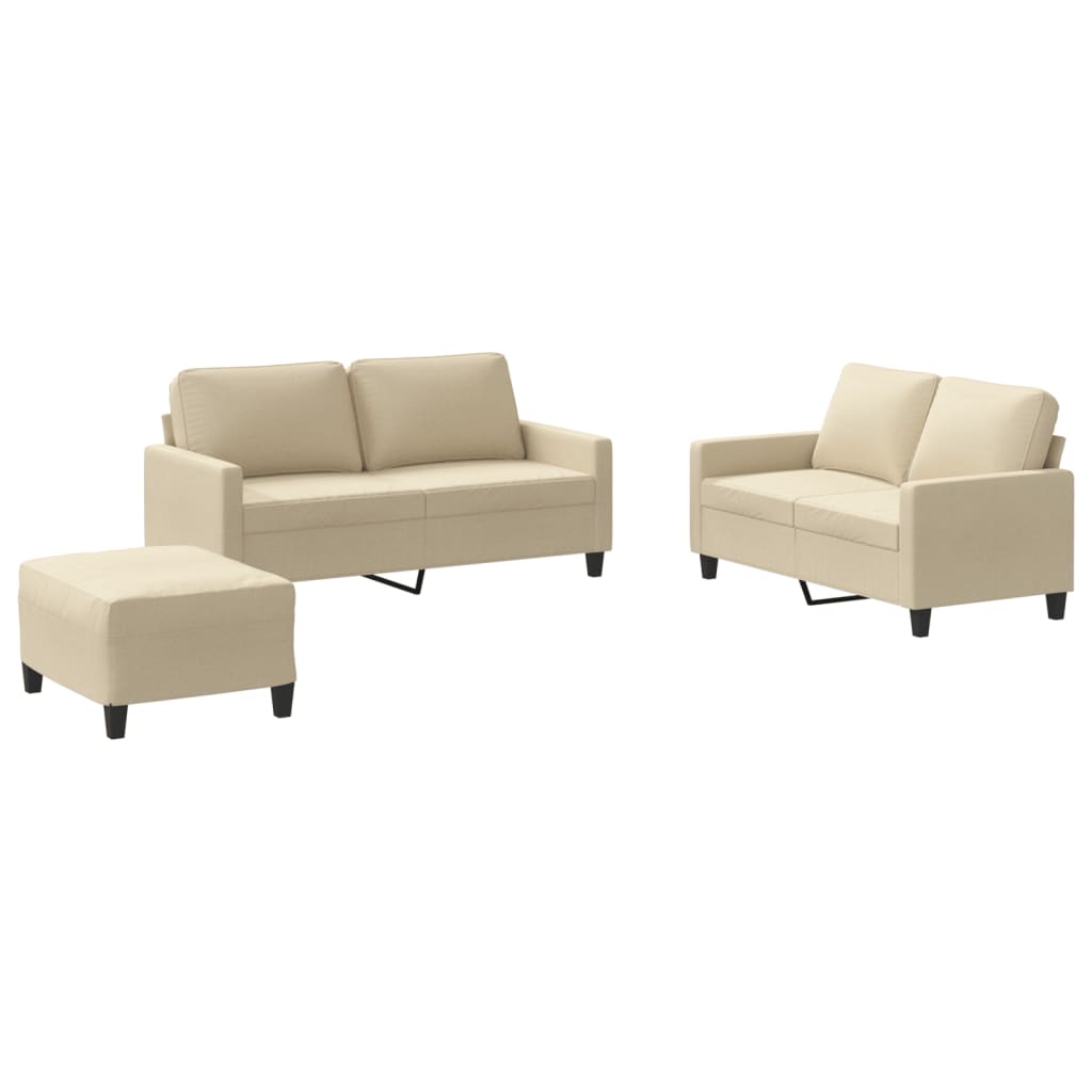 Set de canapele cu perne, 3 piese, crem, textil GartenMobel Dekor