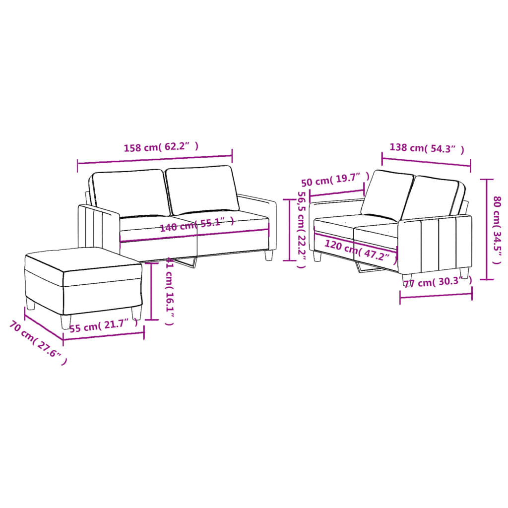 Set de canapele cu perne, 3 piese, crem, textil GartenMobel Dekor