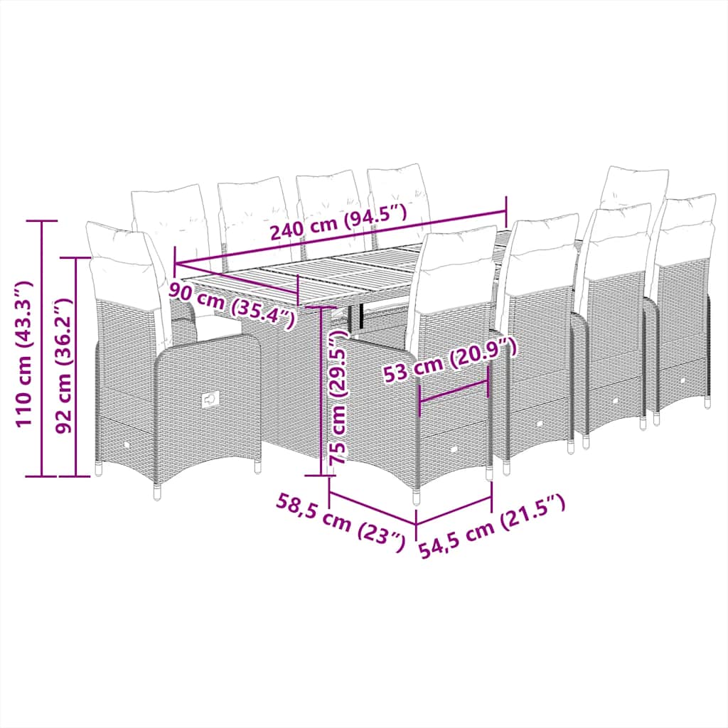 Set bistro de grădină, 11 piese, cu perne, negru, poliratan GartenMobel Dekor