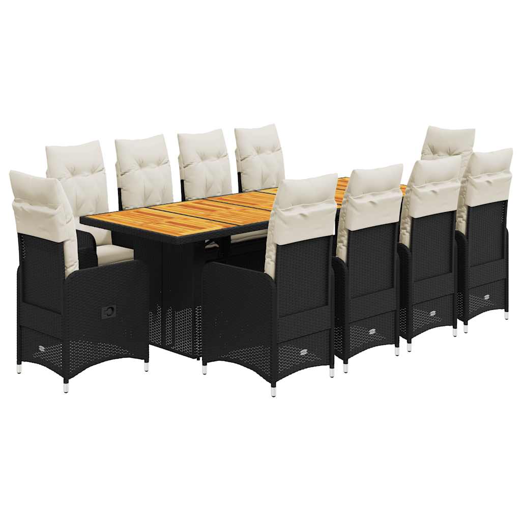 Set bistro de grădină, 11 piese, cu perne, negru, poliratan GartenMobel Dekor