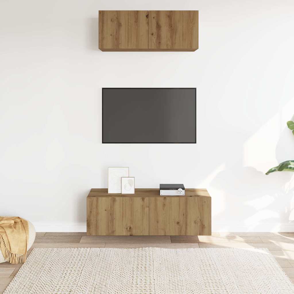 Set dulap TV 2 piese montat pe perete Stejar artizanal GartenMobel Dekor